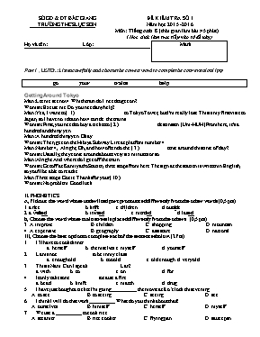 Đề kiểm tra 45 phút số 1 môn Tiếng Anh Lớp 8 (Hệ 10 năm) (Có đáp án)